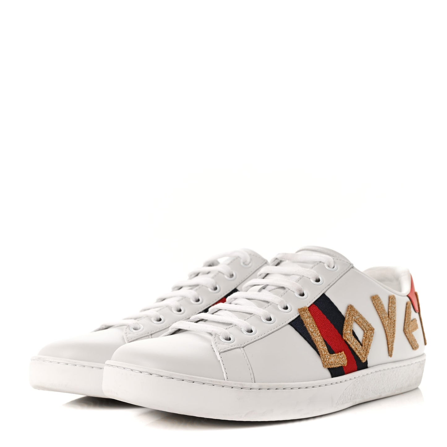 Calfskin Nappa Web LOVED Embroidered Womens Ace Sneakers 39.5 White Red Flame Notte