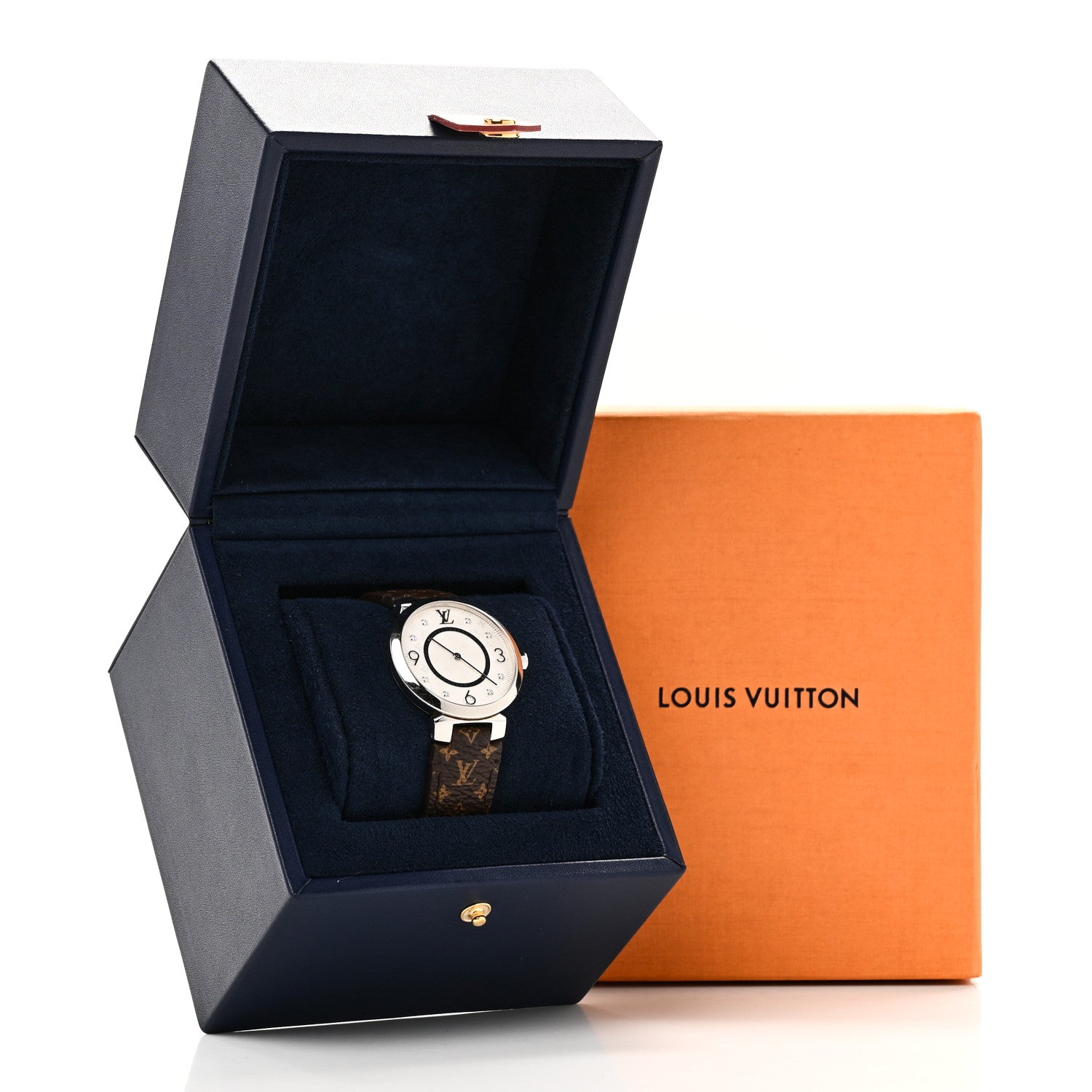 Louis Vuitton Stainless Steel Monogram Diamond 33mm Tambour Slim Quartz Watch 9 of 9