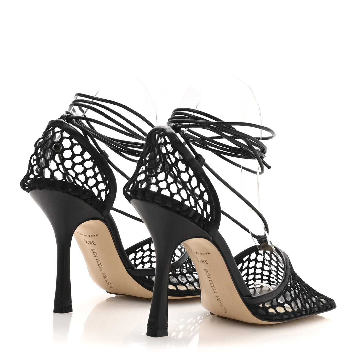 Mesh Nappa Stretch Ankle Tie 90mm Sandals 38.5 Black