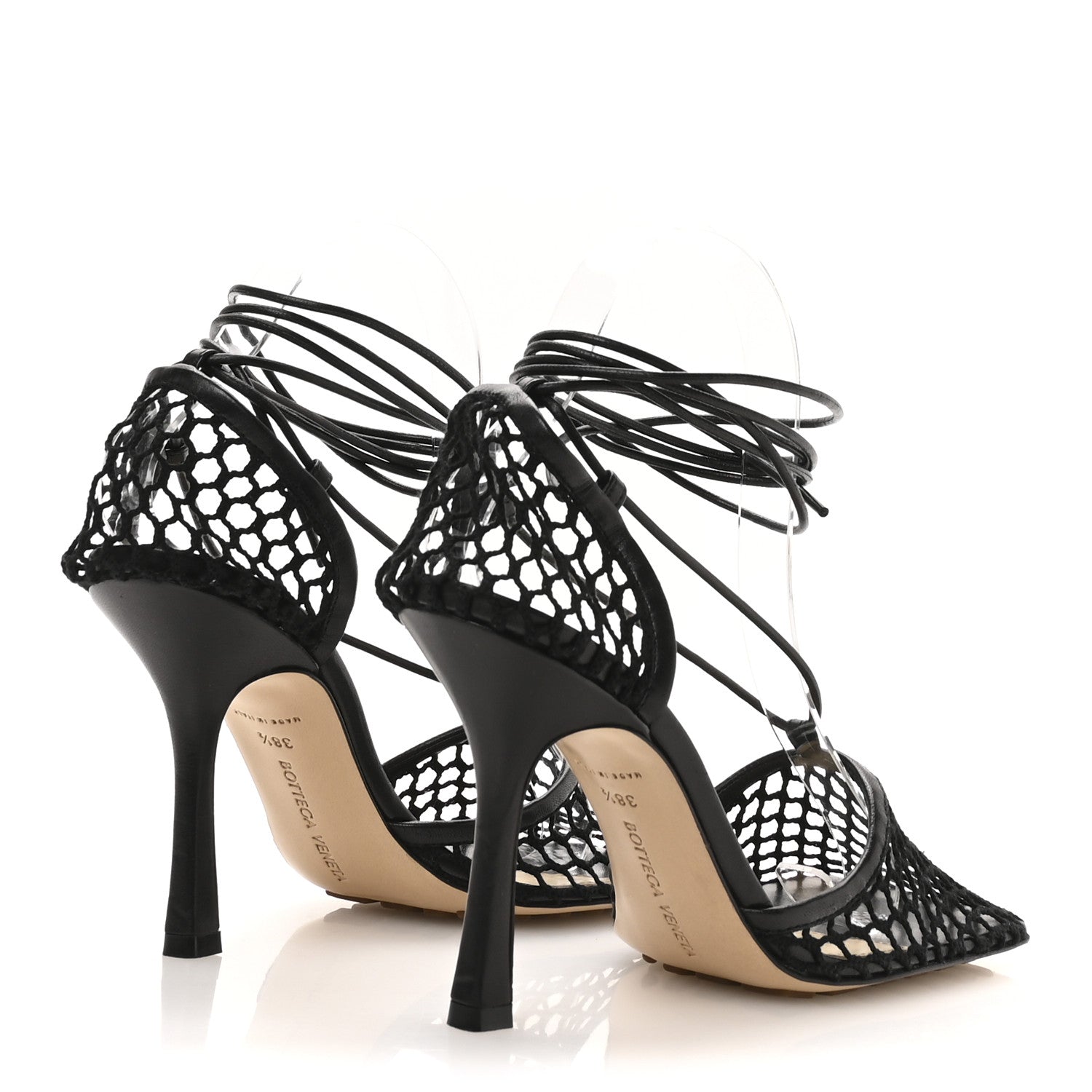 Bottega Veneta Mesh Nappa Stretch Ankle Tie 90mm Sandals 38.5 Black 5 of 8