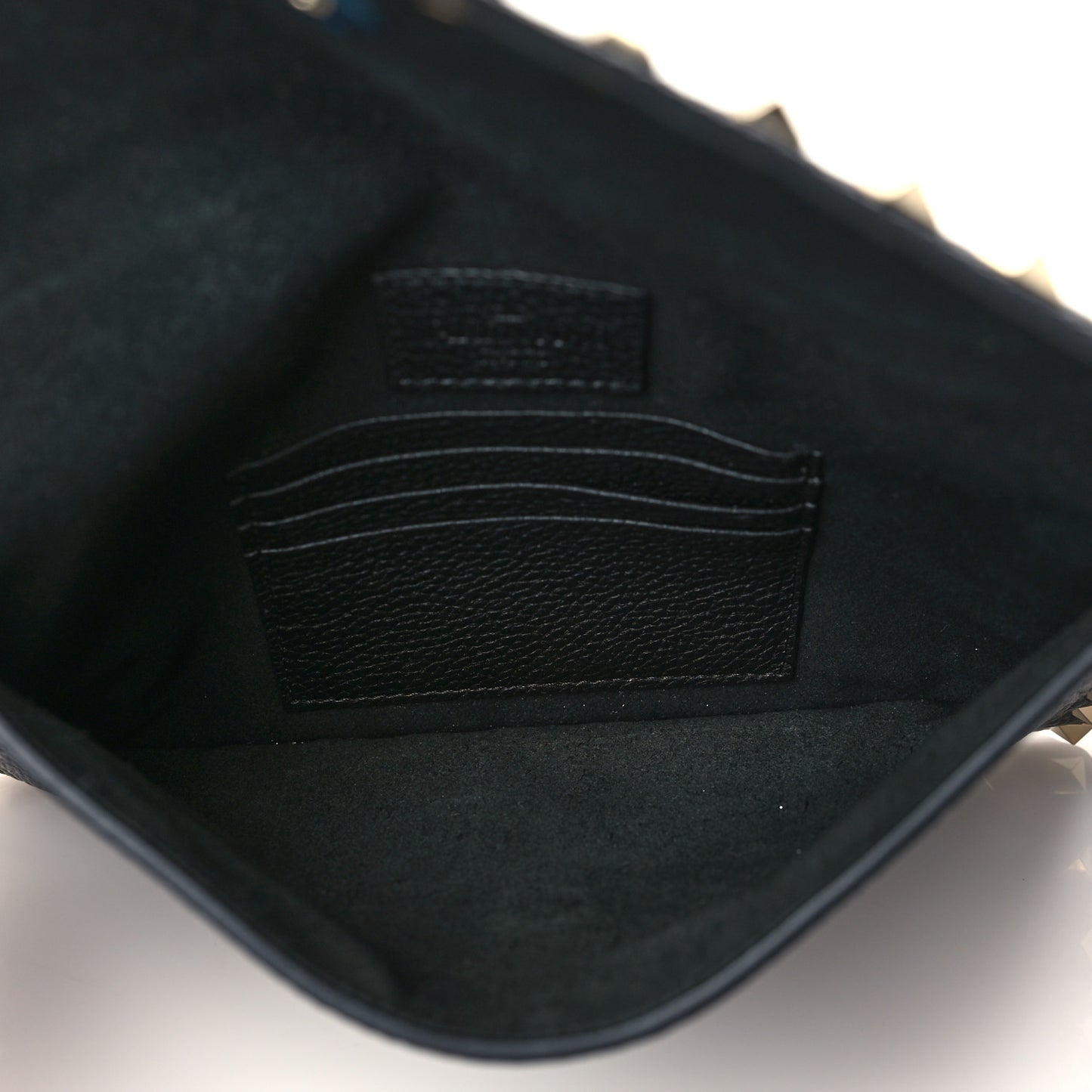 Pebbled Calfskin Medium Rockstud Envelope Flat Wristlet Pouch Black