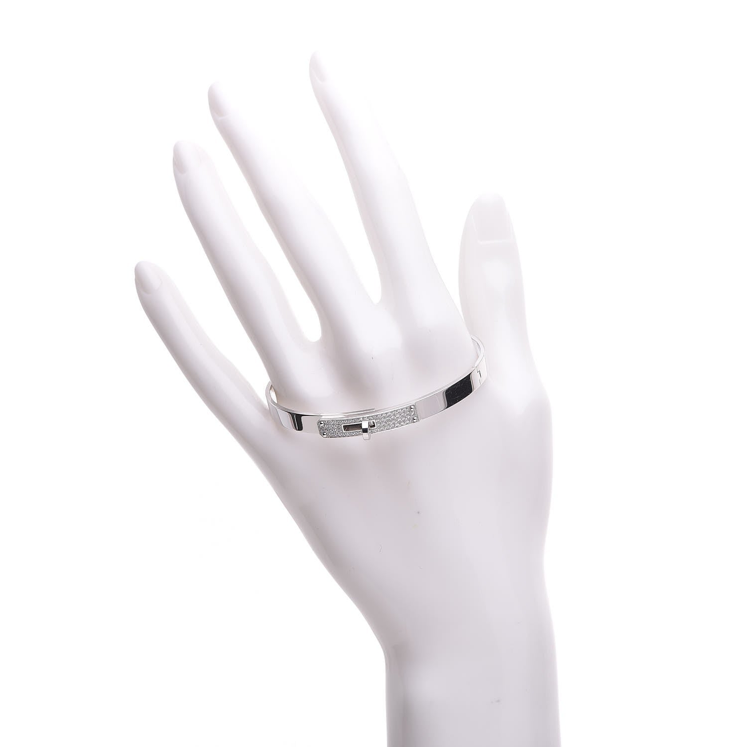 Hermes 18K White Gold Diamond PM Kelly Pave Bracelet SH 2 of 4