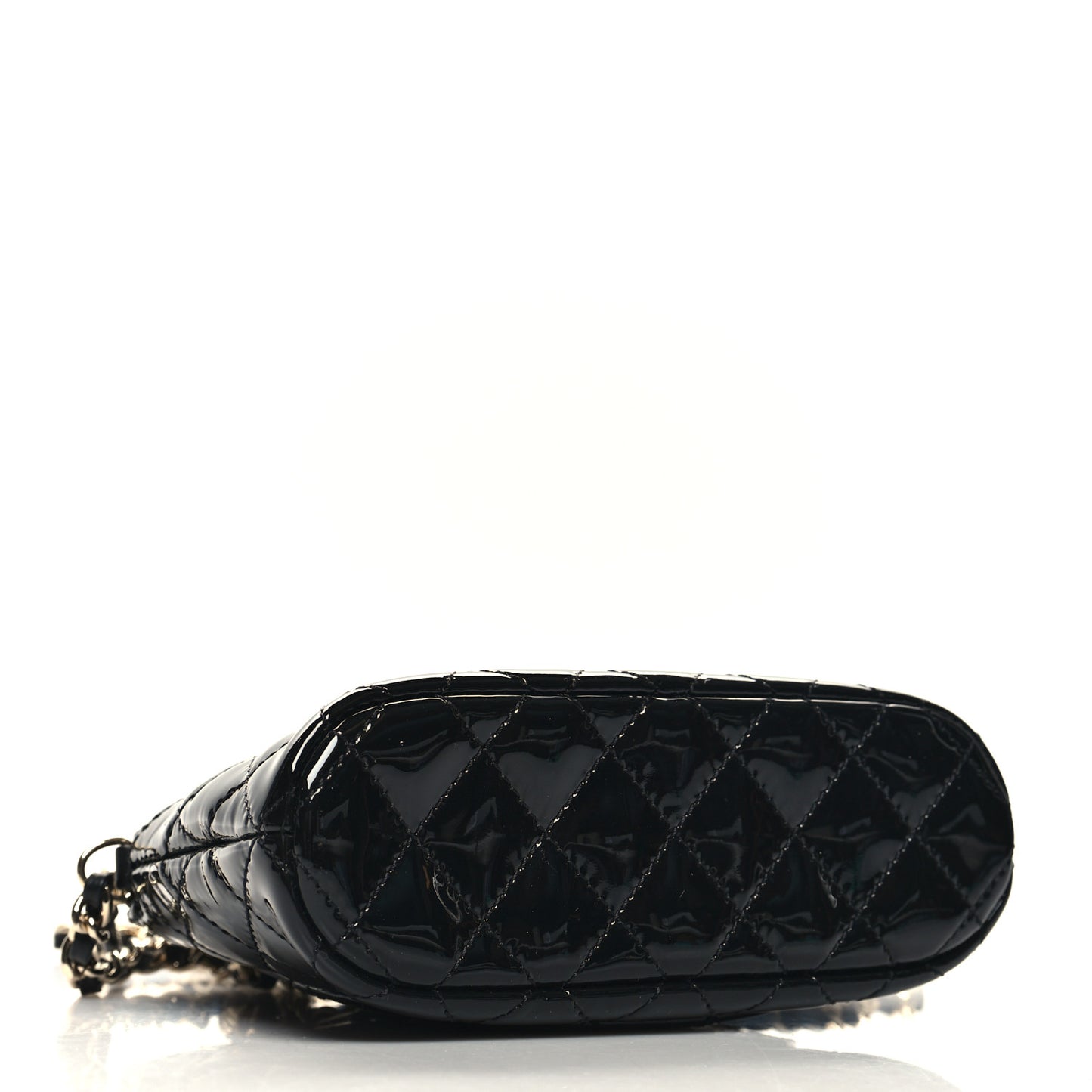 Patent Calfskin Quilted Shiny Coco Clutch With Chain Black