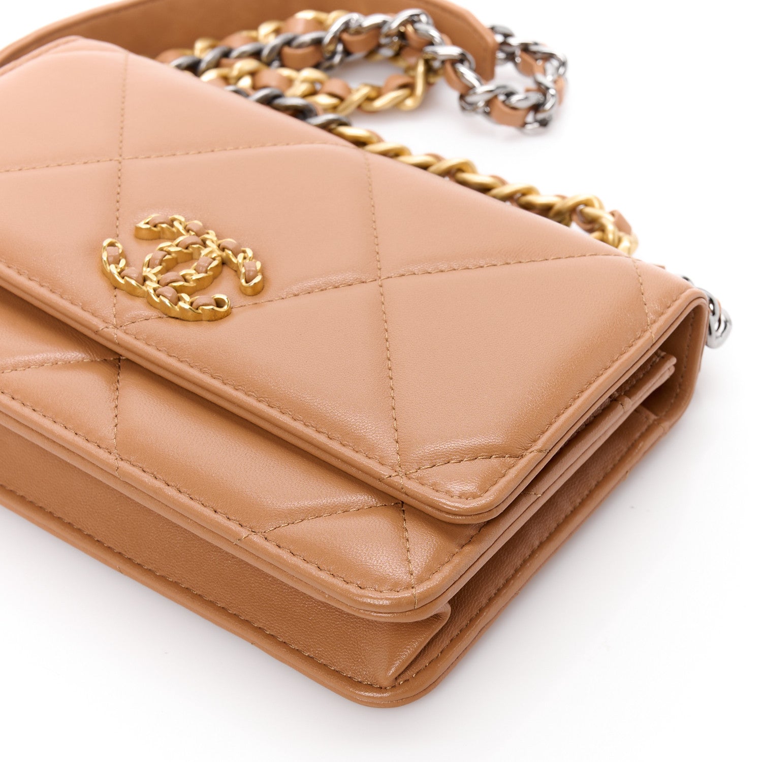Chanel Lambskin Quilted Chanel 19 Wallet On Chain WOC Brown 11 of 12