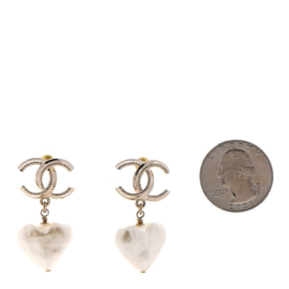 Chanel Pearl CC Heart Drop Earrings Gold 2 of 5