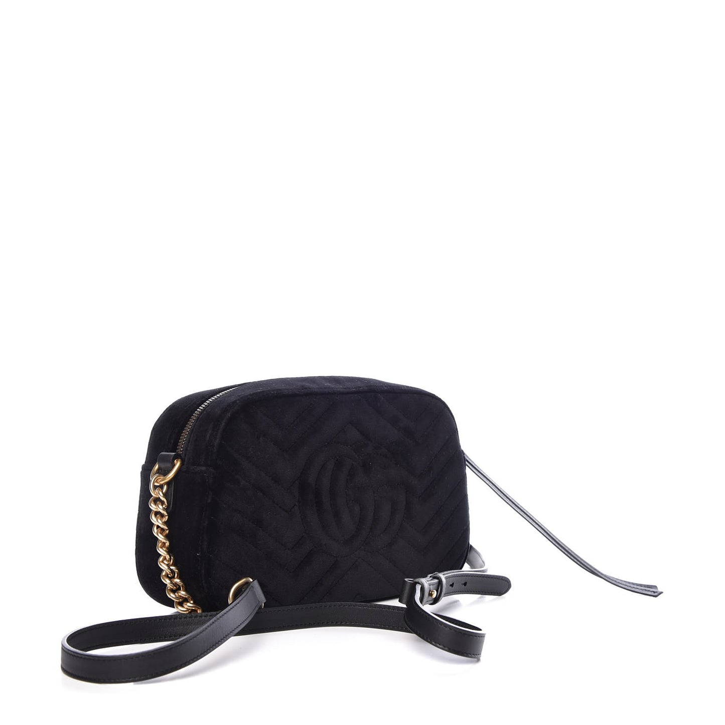 Velvet Matelasse Deer Embroidered Small GG Marmont Chain Shoulder Bag Black