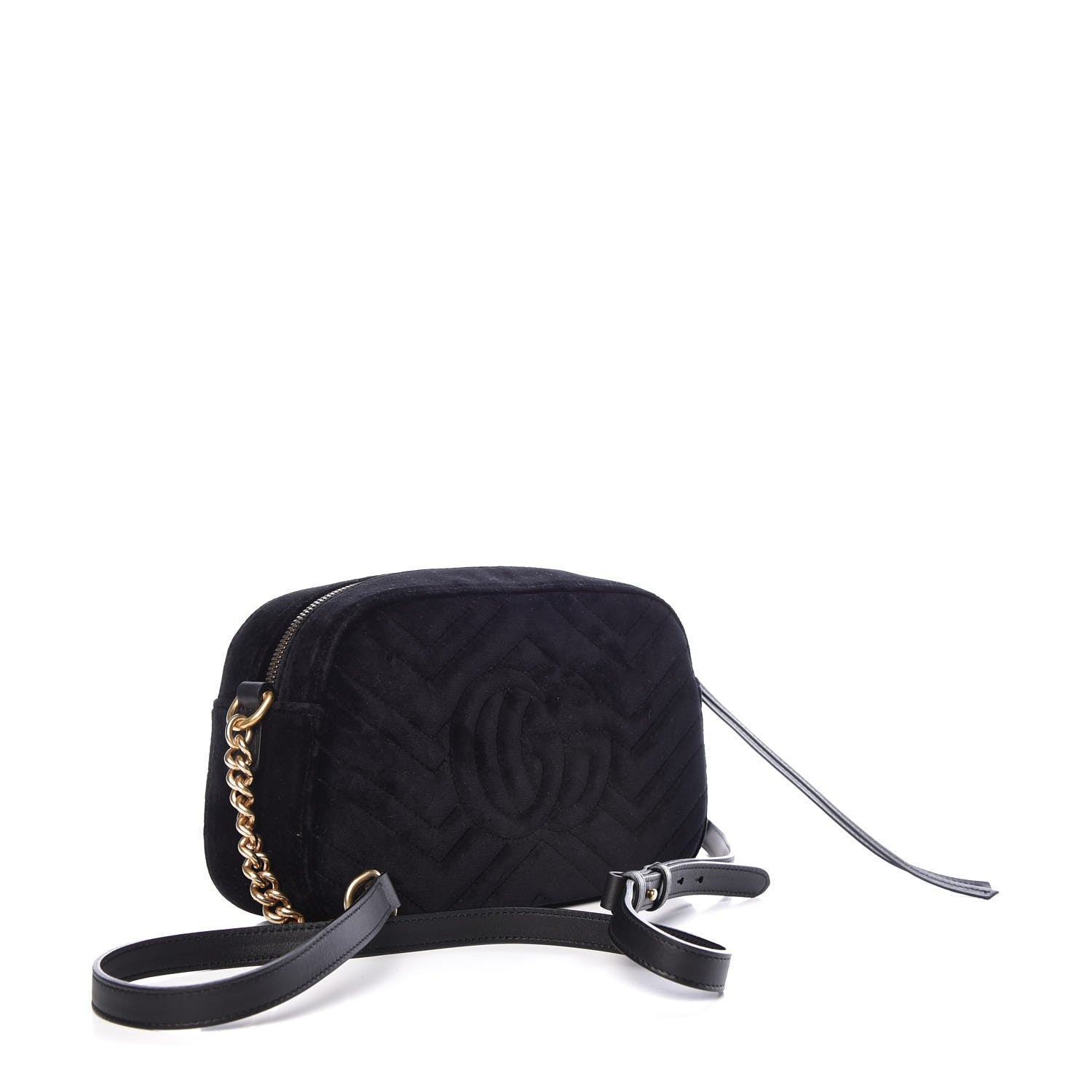 Gucci Velvet Matelasse Deer Embroidered Small GG Marmont Chain Shoulder Bag Black 3 of 8