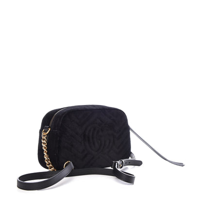 Gucci Velvet Matelasse Deer Embroidered Small GG Marmont Chain Shoulder Bag Black 3 of 8