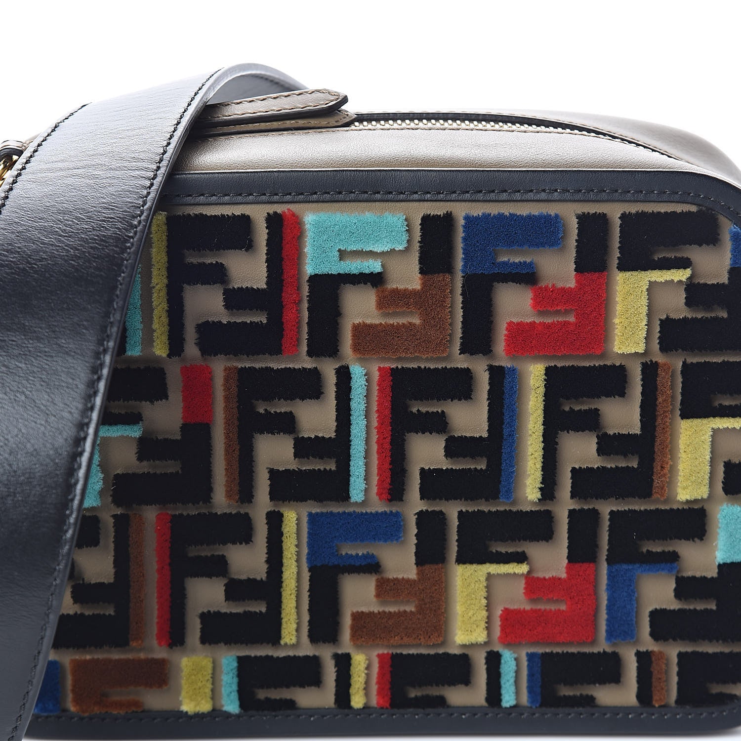 Fendi Vitello Century Velvet F is Fendi FF Multicolor Bi-Color Camera Case Fango Black Multicolor 7 of 9