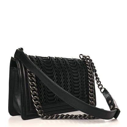 Chanel Calfskin Pleated Medium Boy Flap Black 2 of 8