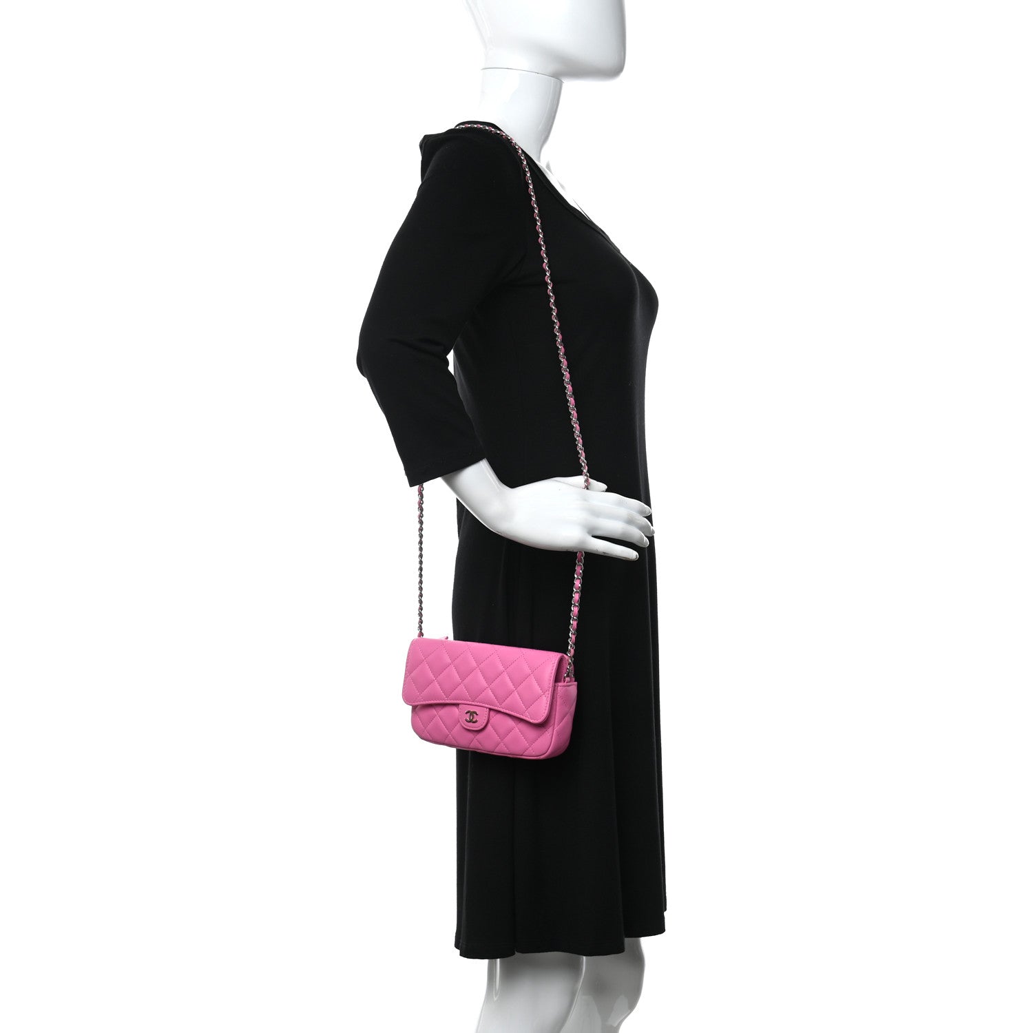 Chanel Lambskin Quilted Flap Phone Holder With Chain Neon Pink 2 of 12