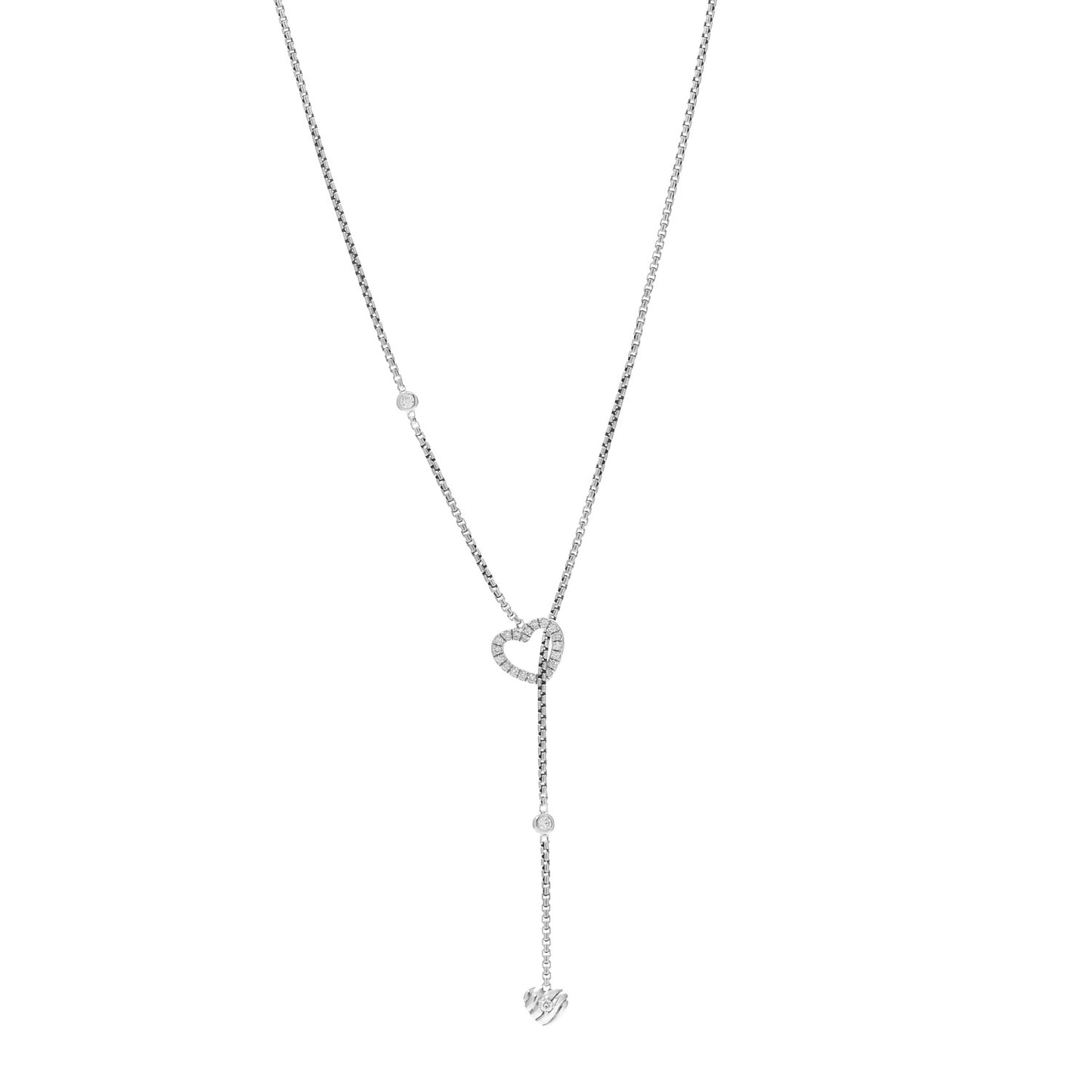 Sterling Silver Diamond Cable Heart Lariat Necklace