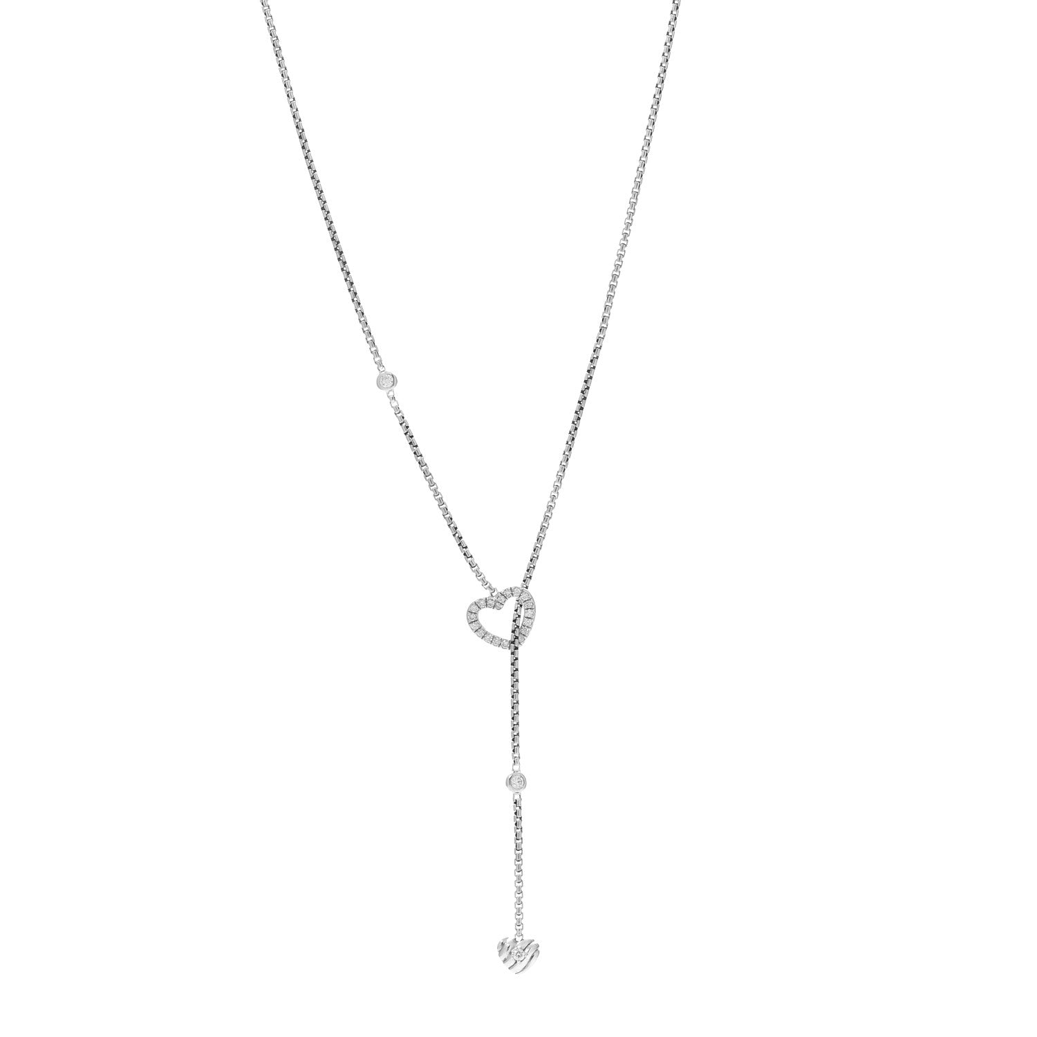 David Yurman Sterling Silver Diamond Cable Heart Lariat Necklace 1 of 4