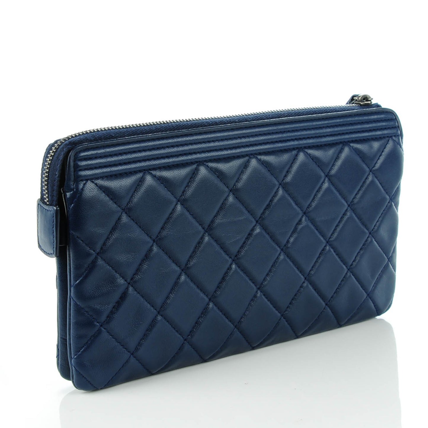 Lambskin Quilted Small Zipped Boy Clutch Navy