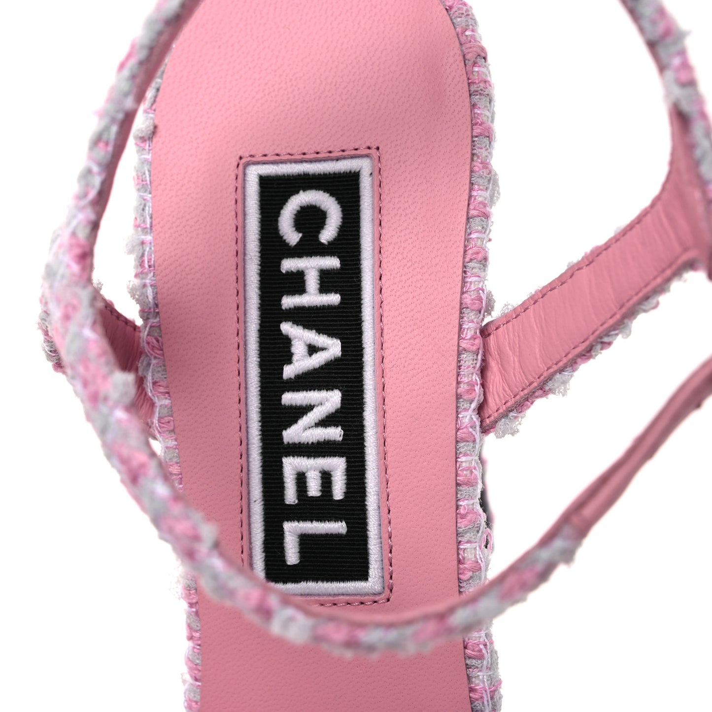 Tweed Crystal CC Platform Sandals 38.5 Light Pink