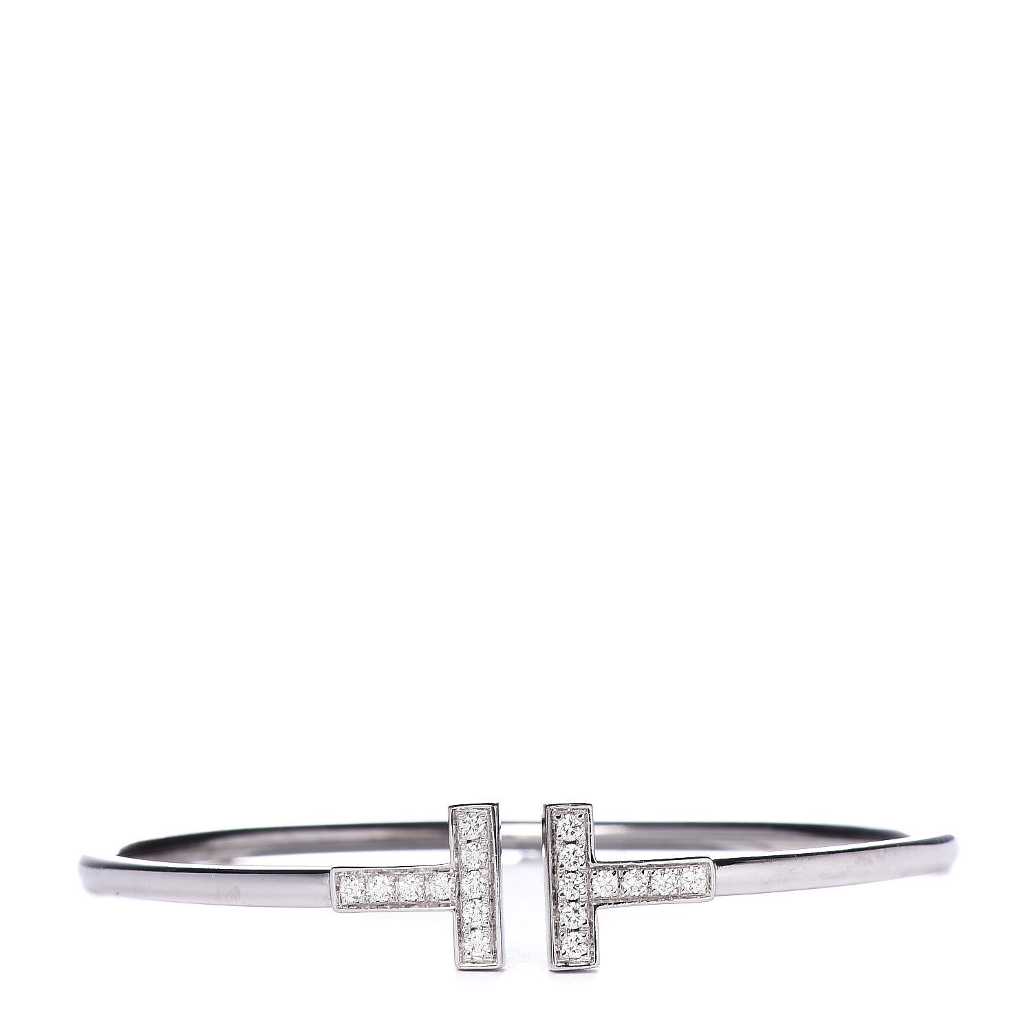 Tiffany 18K White Gold Diamond T Wire Bracelet 1 of 4