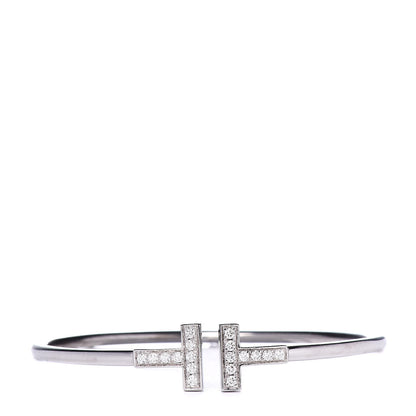 Tiffany 18K White Gold Diamond T Wire Bracelet 1 of 4