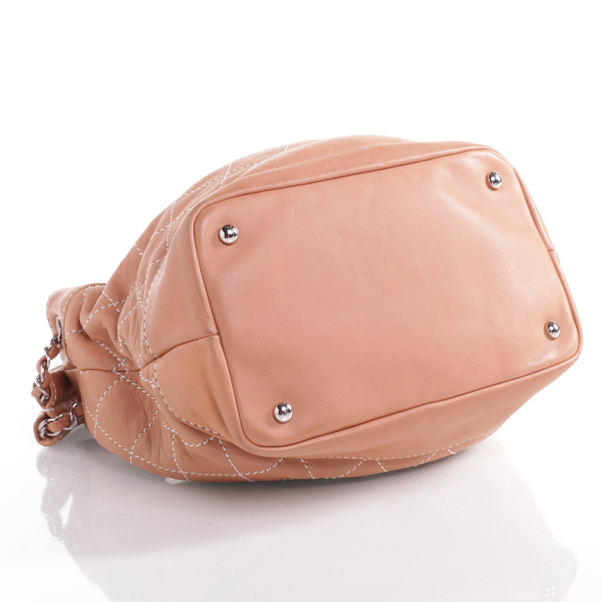 Chanel Leather Contrast Stitch Small Drawstring Tote Beige 4 of 7