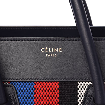 Celine Smooth Calfskin Striped Cotton Canvas Mini Luggage Navy Blue 6 of 11