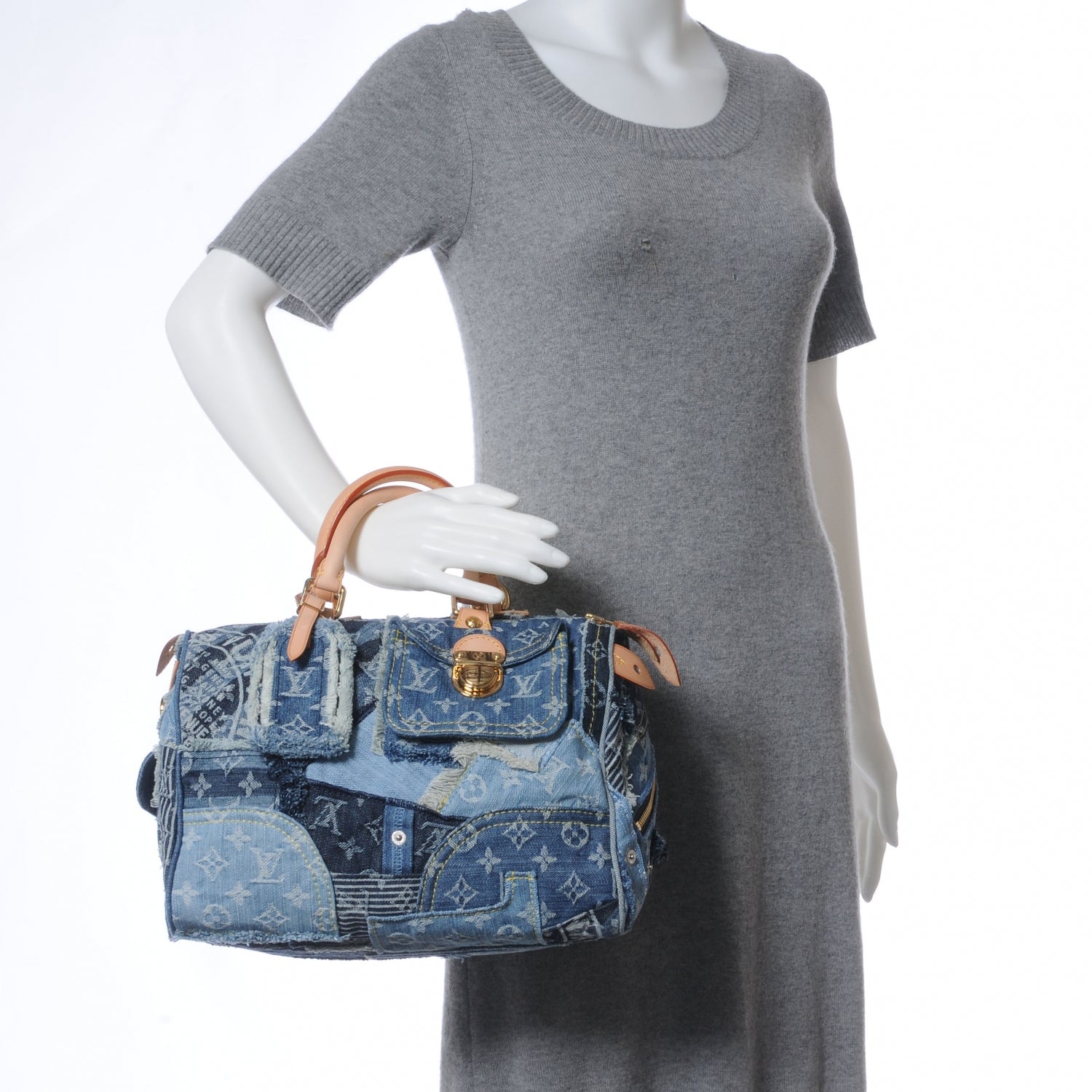 Louis Vuitton Denim Patchwork Speedy 30 Blue 2 of 7