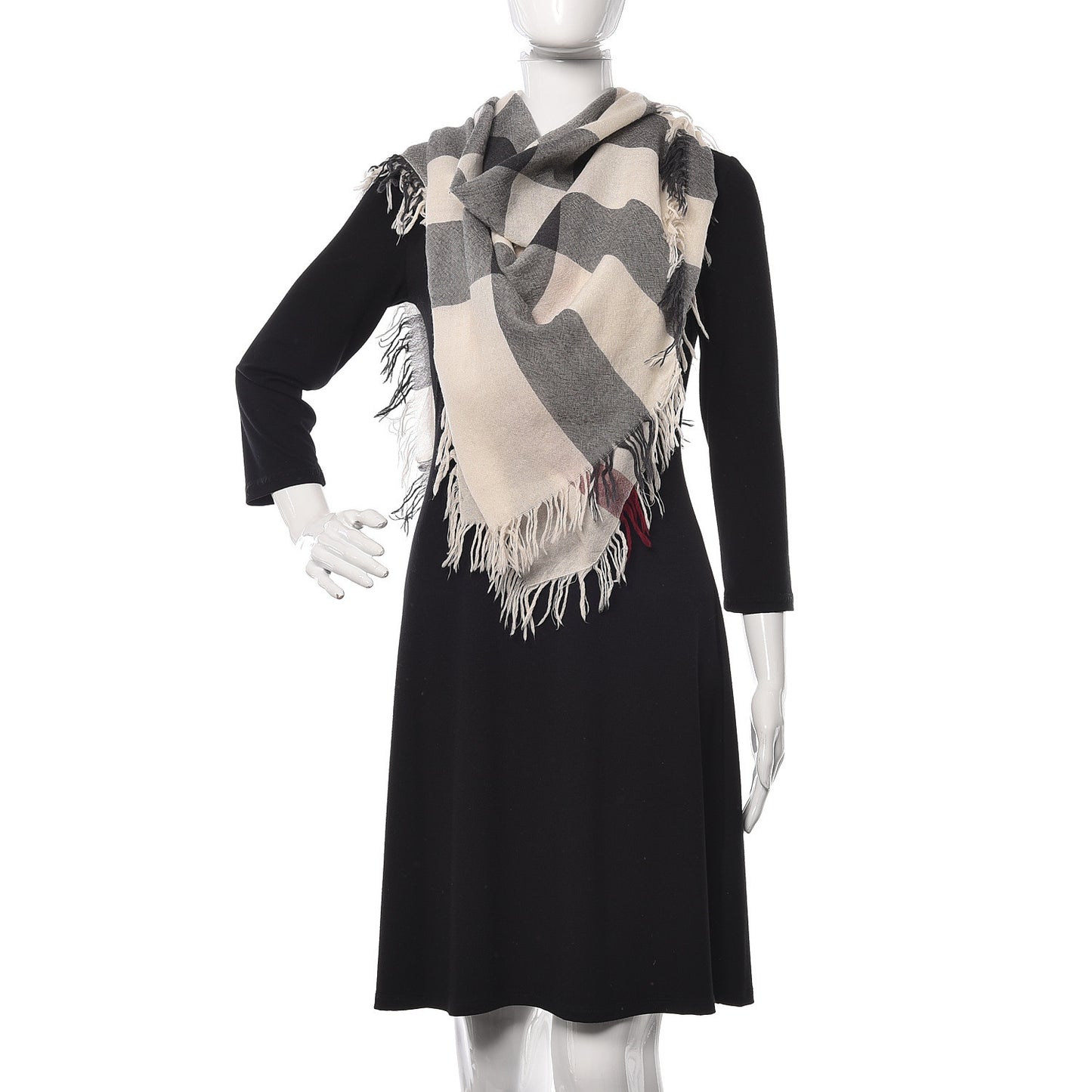 Merino Wool Check Square Scarf Ivory