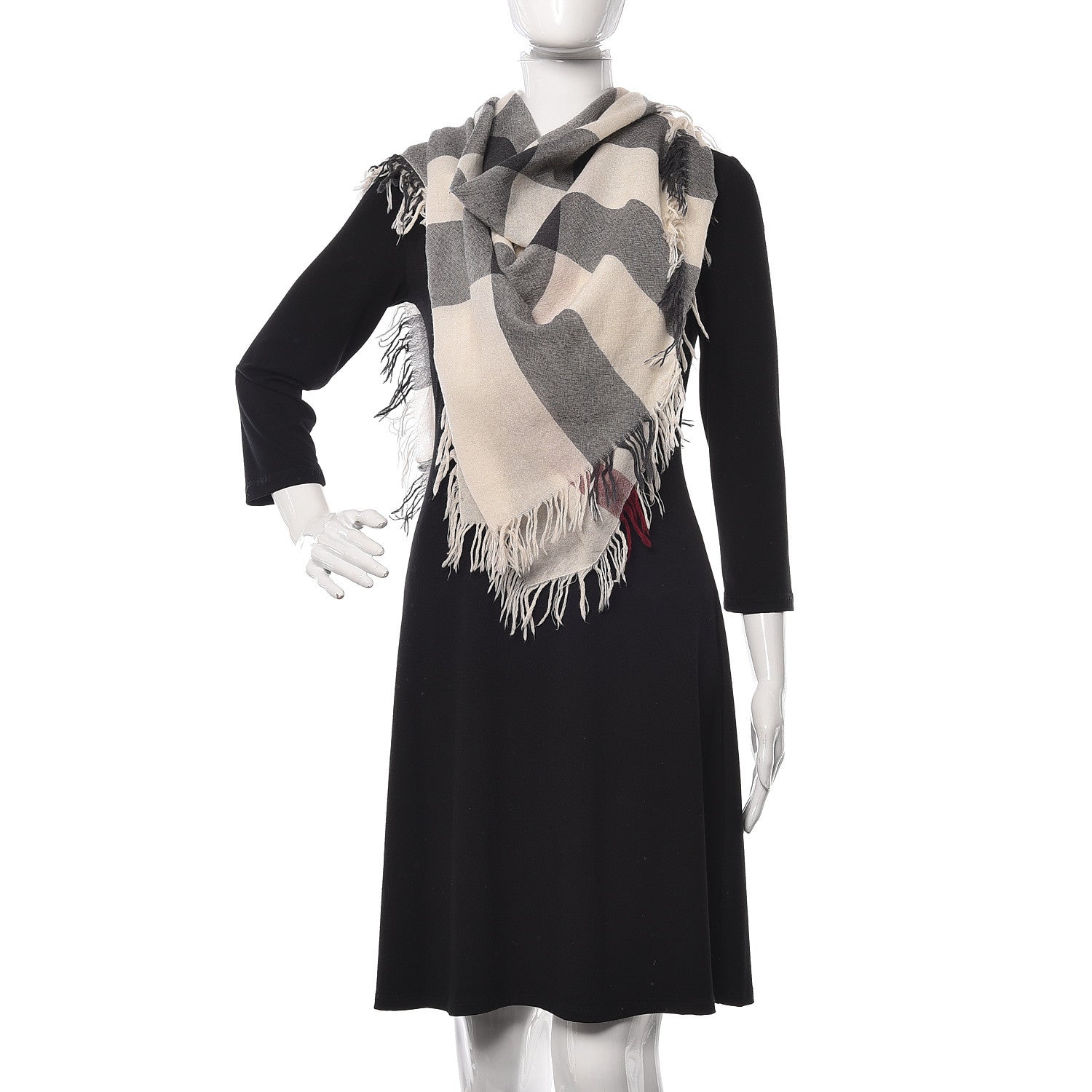 Burberry Merino Wool Check Square Scarf Ivory 2 of 5
