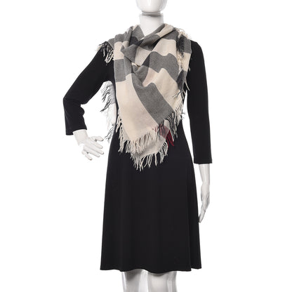 Burberry Merino Wool Check Square Scarf Ivory 2 of 5