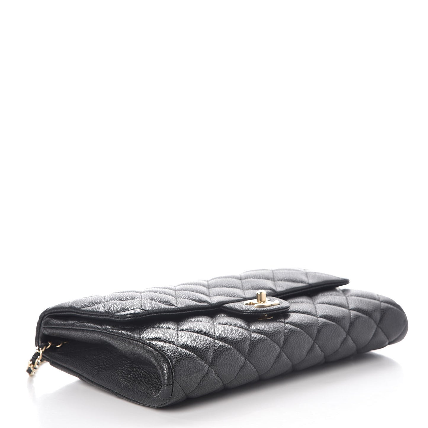 Caviar Quilted Clutch With Chain Flap Black