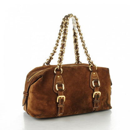 Prada Suede Chain Satchel Brown 3 of 8