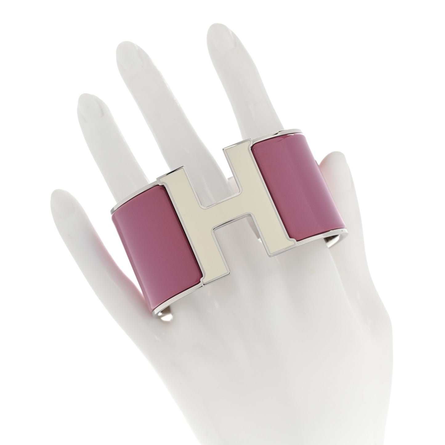 Enamel Extra Wide Clic Clac H Bracelet GM White Rose Velours