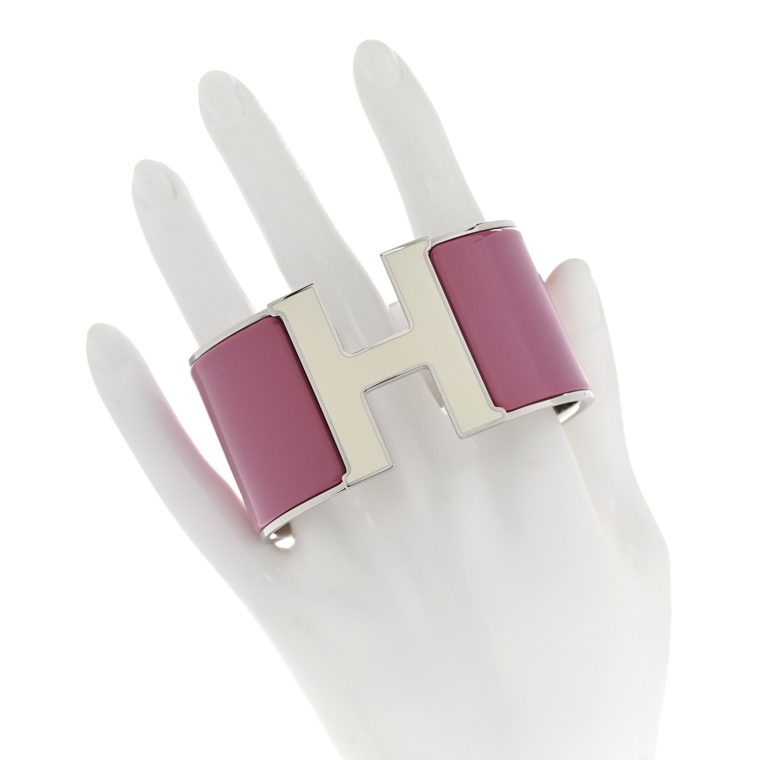Hermes Enamel Extra Wide Clic Clac H Bracelet GM White Rose Velours 2 of 6