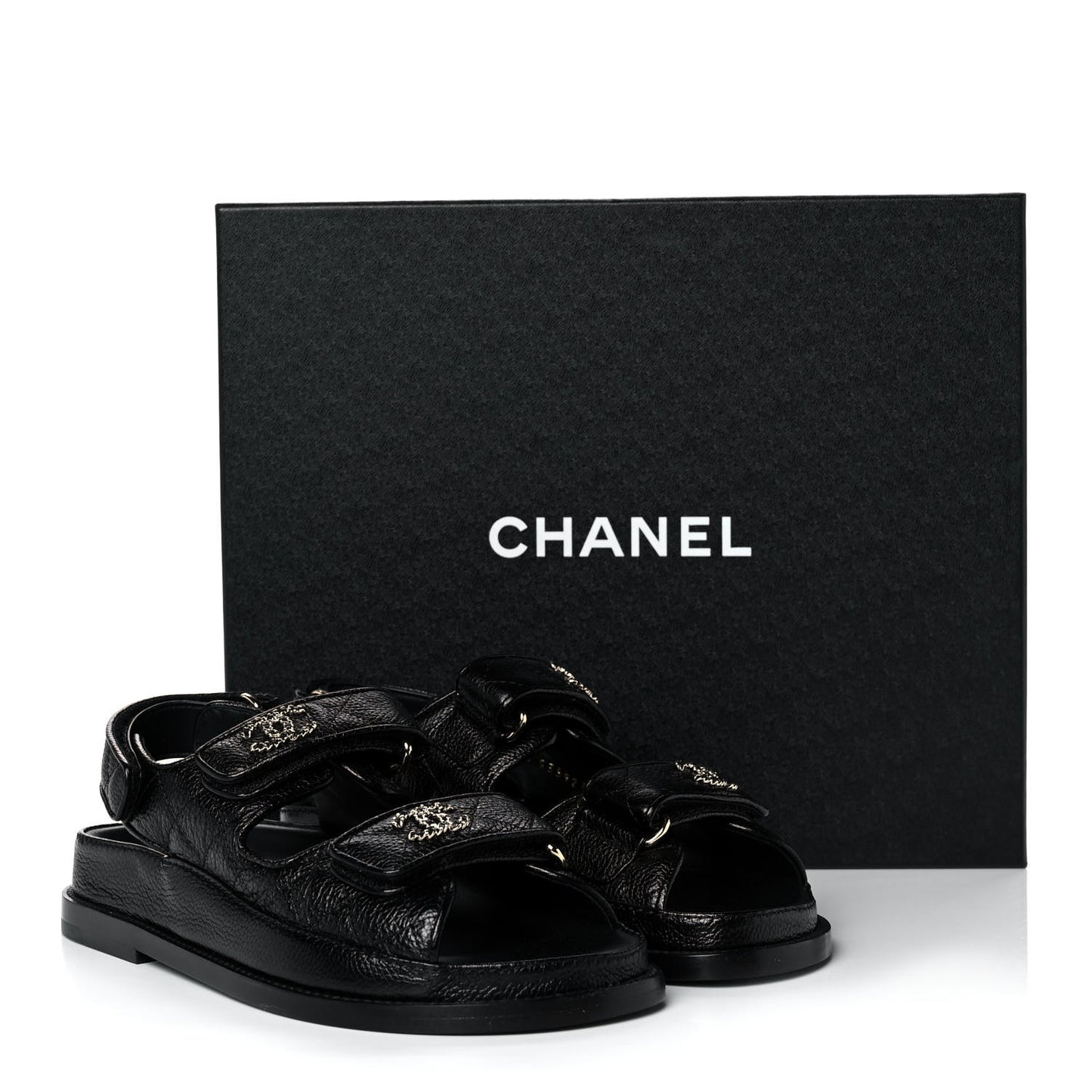 Grained Calfskin Velcro Dad Sandals 35 Black