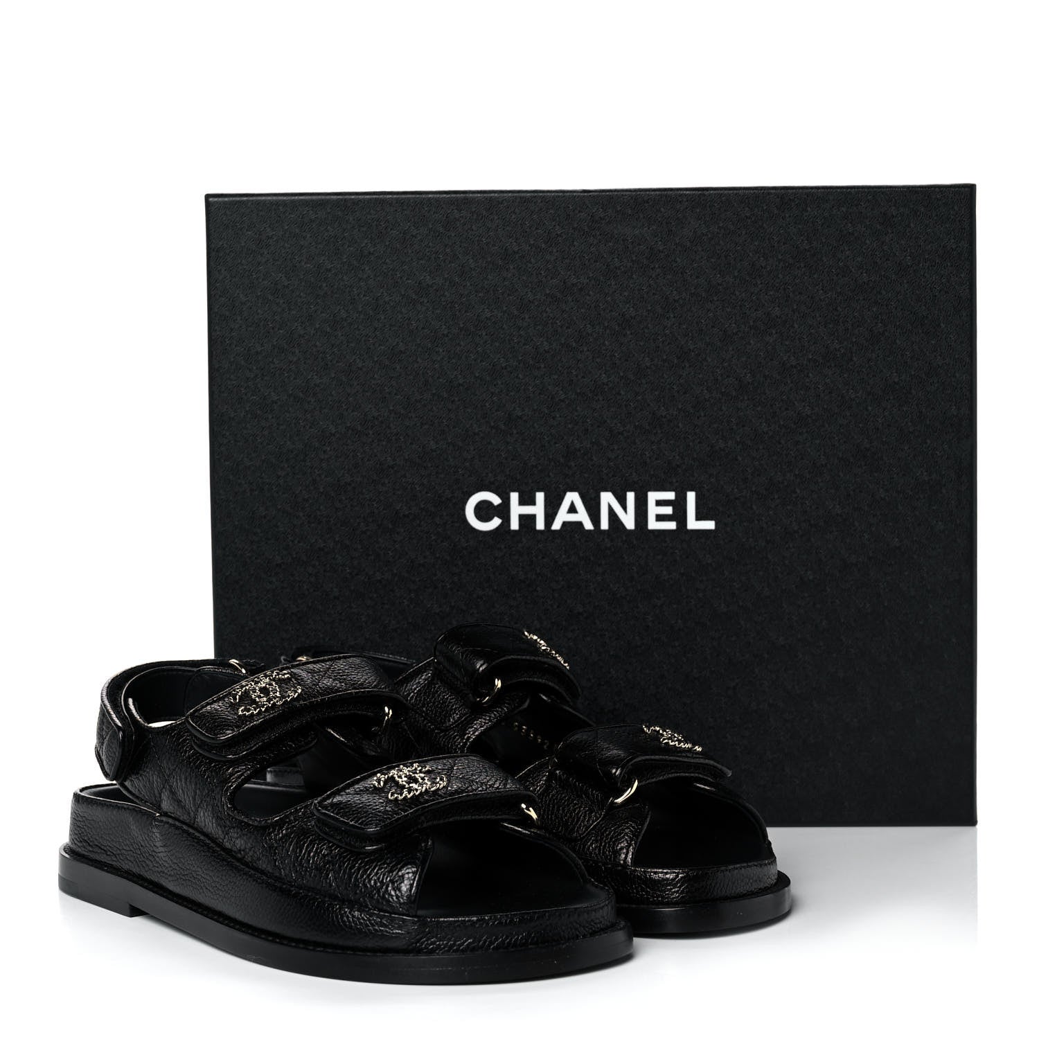 Chanel Grained Calfskin Velcro Dad Sandals 35 Black 9 of 9