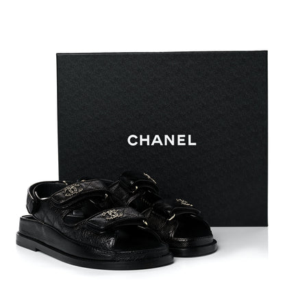 Chanel Grained Calfskin Velcro Dad Sandals 35 Black 9 of 9
