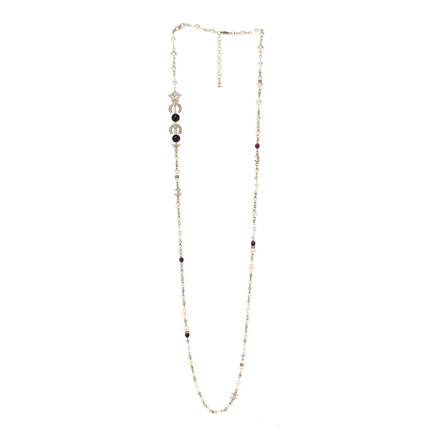 Chanel Pearl Crystal Queen of France Multi Strand Necklace Gold Red 3 of 5