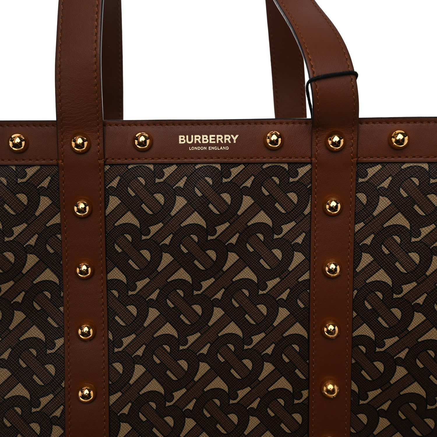 Burberry E-Canvas Monogram Studded Vertical Book Tote Tan Archive Beige 9 of 11