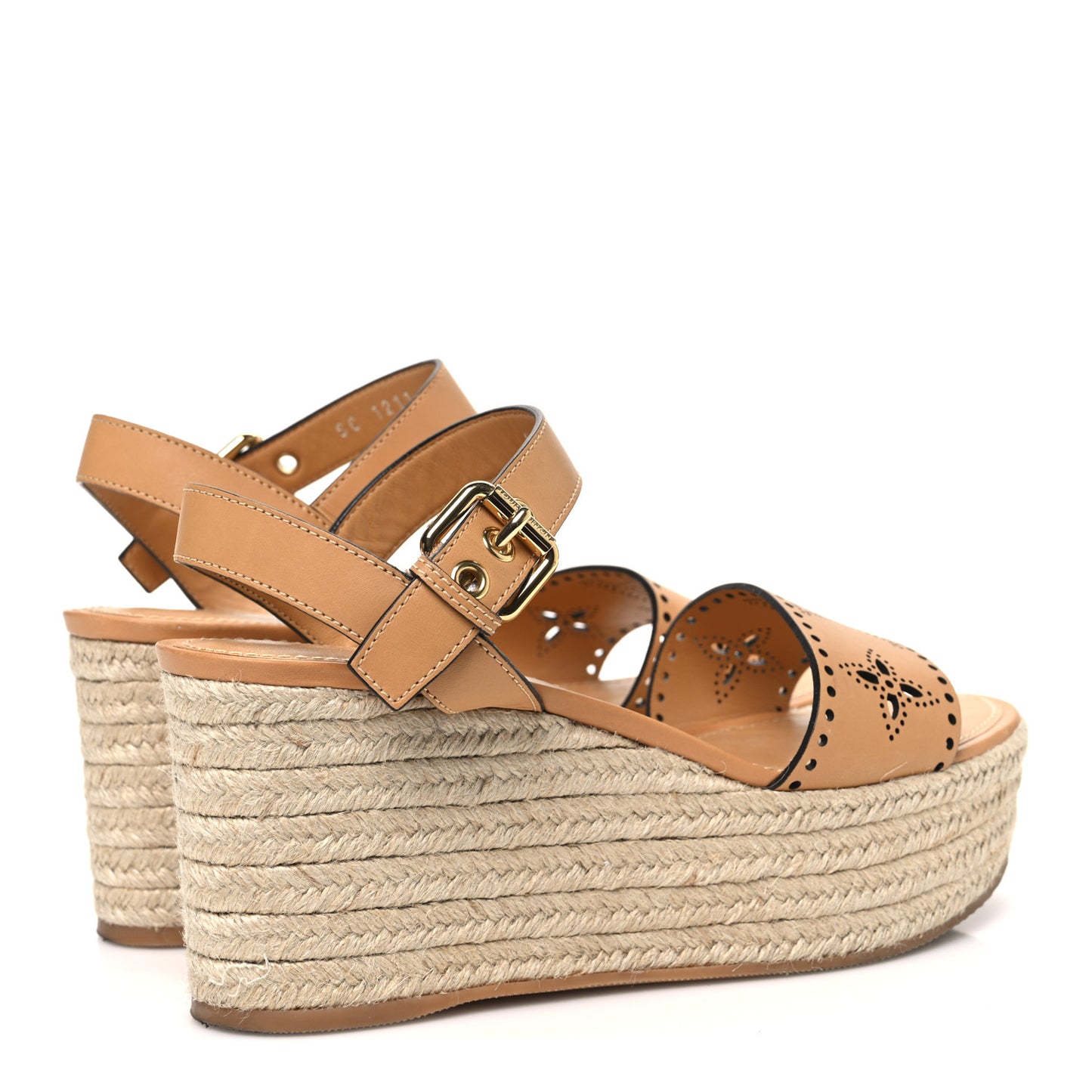Calfskin Monogram Starboard Espadrille Wedge Sandals 40 Tan