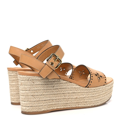Louis Vuitton Calfskin Monogram Starboard Espadrille Wedge Sandals 40 Tan 5 of 11