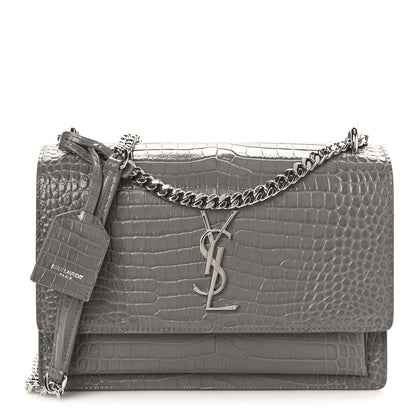 Saint Laurent Calfskin Crocodile Embossed Medium Monogram Sunset Fog 1 of 8
