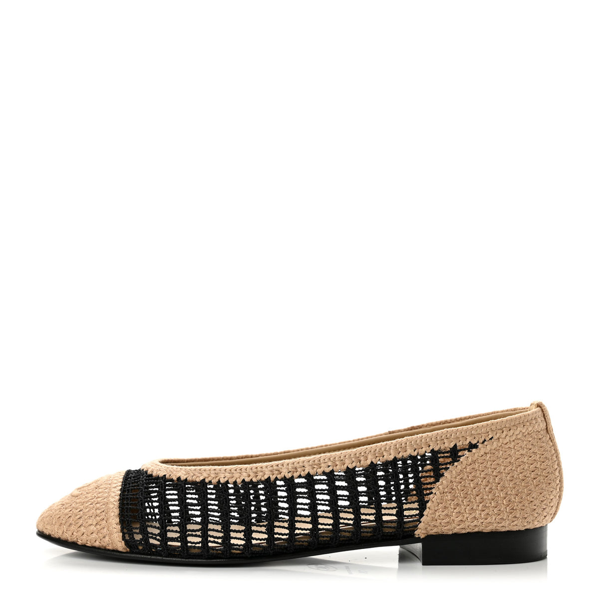 Raffia Cap Toe Ballerina Flats 38 Black Beige