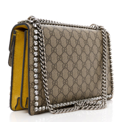 Gucci GG Supreme Monogram Suede Crystal Small Dionysus Shoulder Bag Beige Ebony Yellow 3 of 15