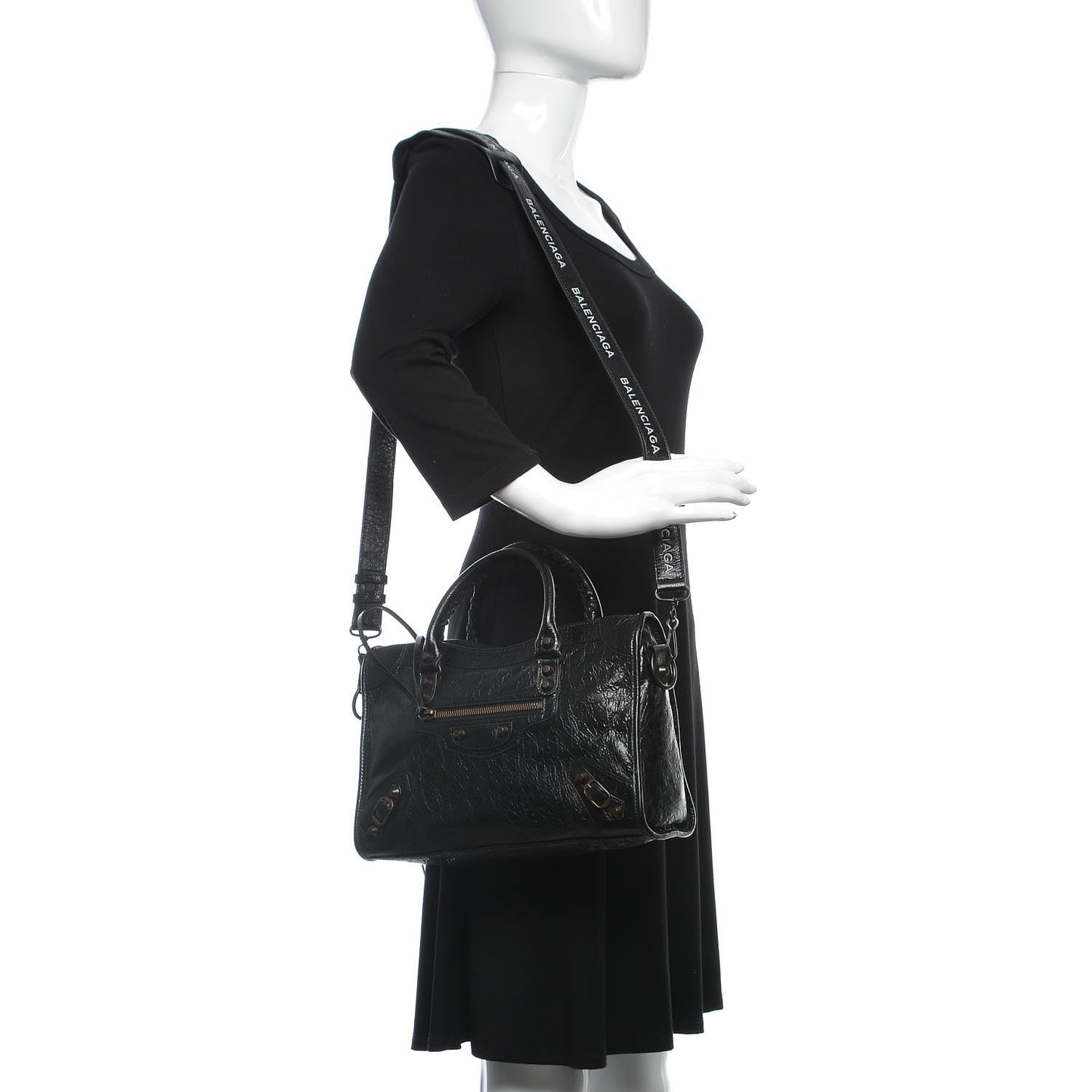 Agneau Classic Hardware S City Logo Strap Black White