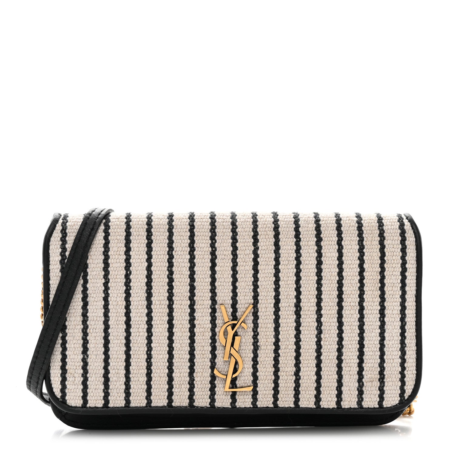 Saint Laurent Canvas Striped Phone Holder Crossbody Beige Black 1 of 10