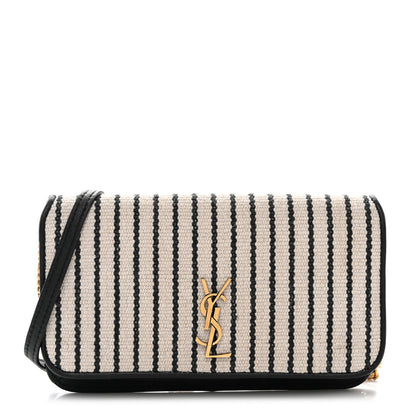 Saint Laurent Canvas Striped Phone Holder Crossbody Beige Black 1 of 10