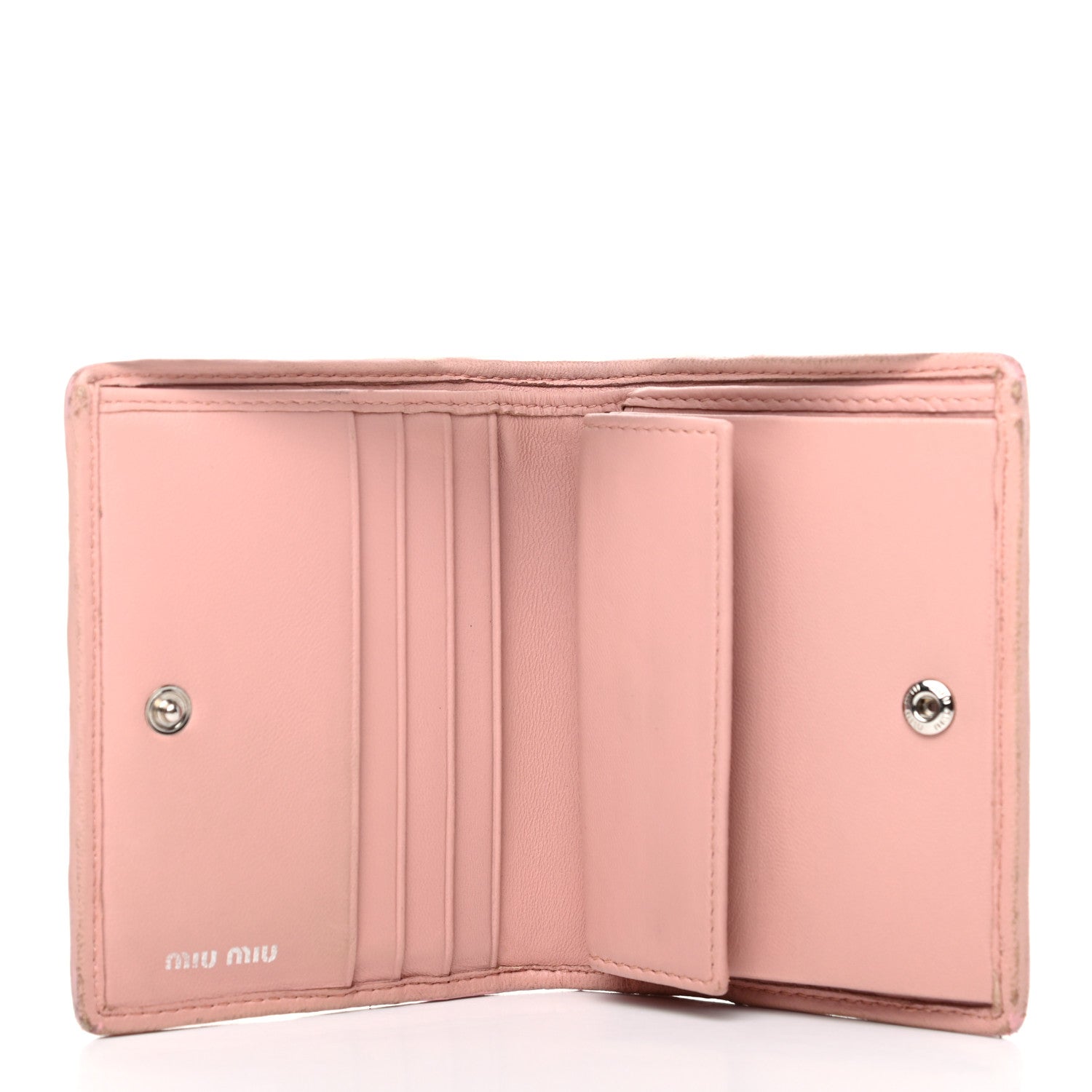 Miu Miu Nappa Matelasse Crystal Pearl Logo Compact Wallet Orchidea 5 of 11