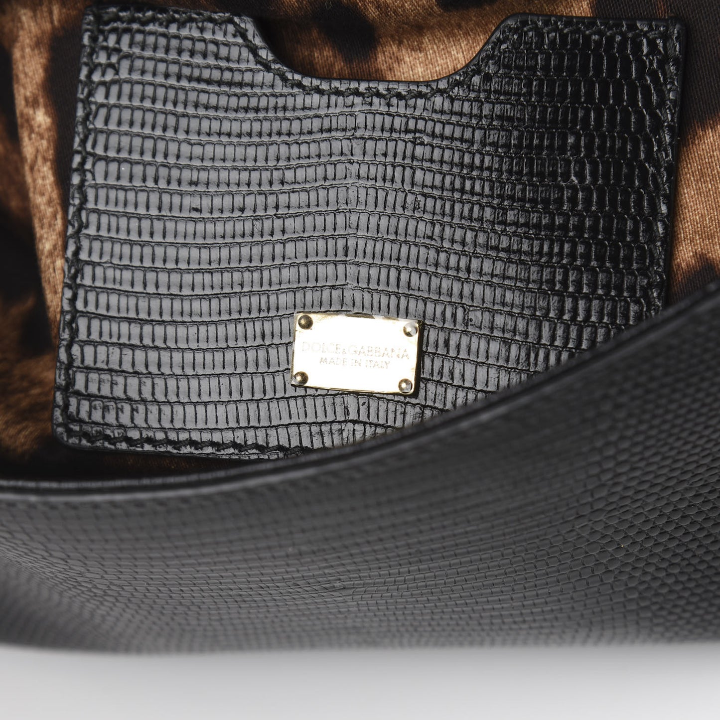 Iguana Embossed Calfskin Small Miss Sicily Chain Satchel Black