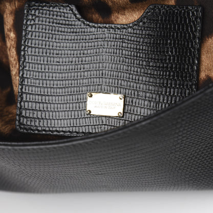 Dolce & Gabbana Iguana Embossed Calfskin Small Miss Sicily Chain Satchel Black 7 of 11