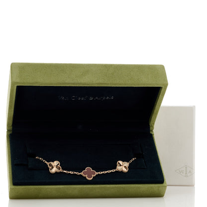 Van Cleef & Arpels 18K Rose Gold Carnelian 5 Motifs Guilloche Vintage Alhambra Bracelet 5 of 5