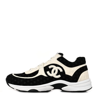 Chanel Nylon Suede Calfskin Printed CC Sneakers 41.5 White Black 1 of 8
