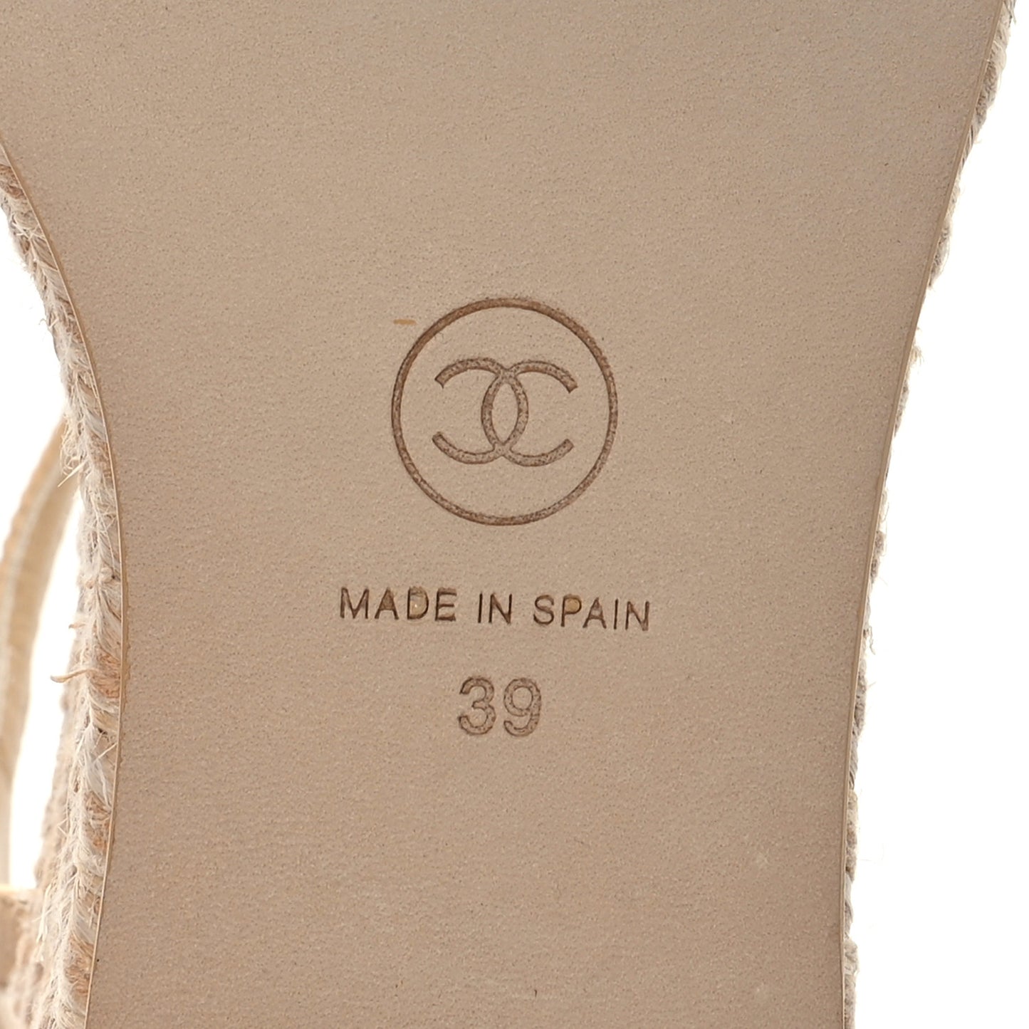 Lambskin Grosgrain CC Espadrilles Wedges 39 Beige Black